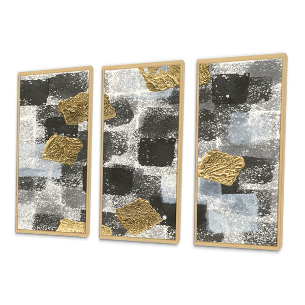 DesignArt Gold Glamour Squares 3 Piece Floater Frame Graphic Art on